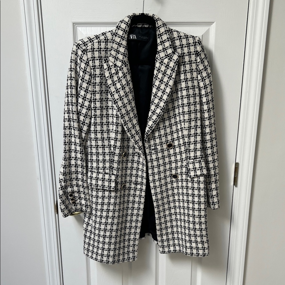 Zara Monochrome Checkered Blazer